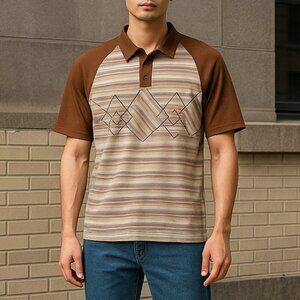 Reef Mens XL Brown Striped Short Sleeve Polo Shirt